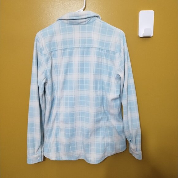 Eddie Bauer Long Sleeve Lightweight Plaid Button Up Soft Fleece Shacket L Preppy - Picture 7 of 7